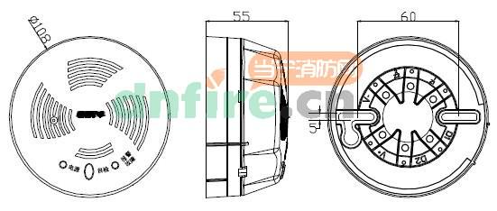 GST-BR001F探測(cè)器及底座，示意圖
