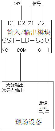 無源輸出時，輸出檢線電壓由被控設備提供，模塊與控制設備的接