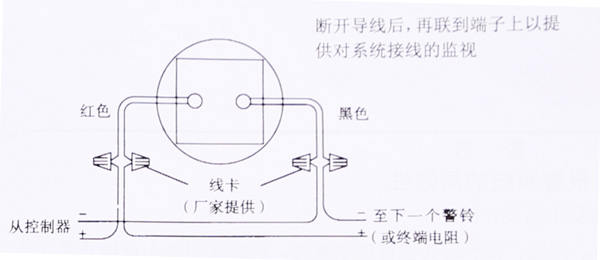 將現(xiàn)場(chǎng)導(dǎo)線接至警鈴的正、負(fù)兩根線上