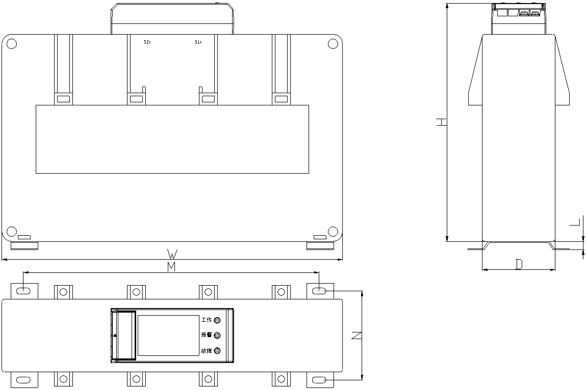 閉口方孔型探測器外形示意圖
