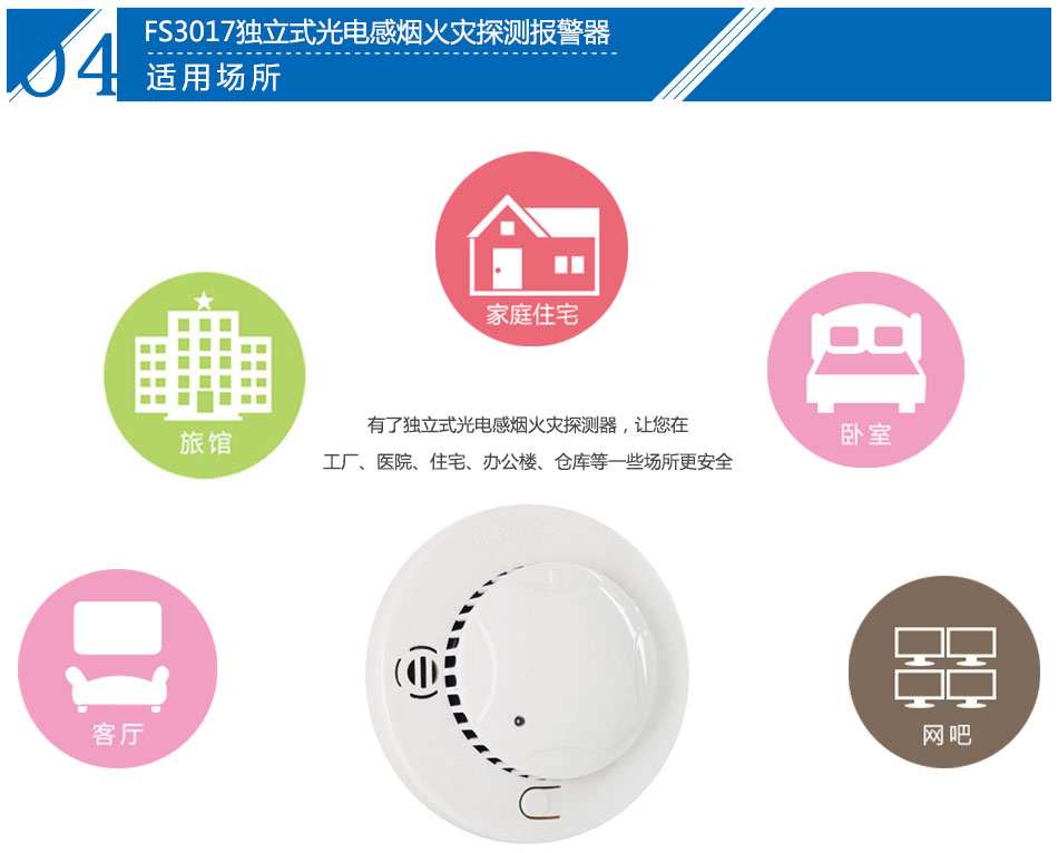 FS3017獨(dú)立式光電感煙火災(zāi)探測(cè)報(bào)警器應(yīng)用場(chǎng)所