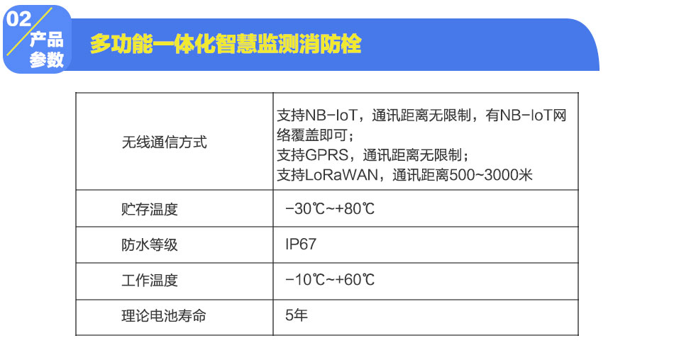 多功能一體化智慧監(jiān)測(cè)消防栓產(chǎn)品參數(shù)