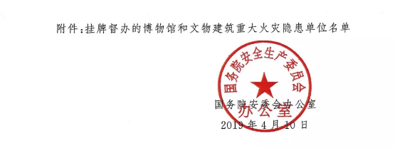 國(guó)務(wù)院安委會(huì)辦公室關(guān)于掛牌督辦博物館和文物建筑重大隱患單位的通知