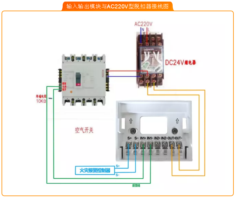 輸入輸出模塊與AC220V型脫扣器接線圖