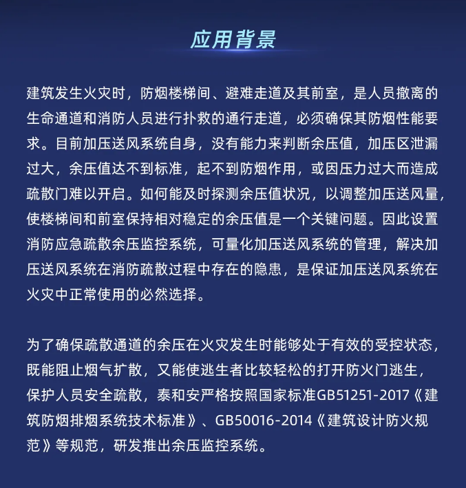 泰和安余壓監(jiān)控系統(tǒng)應用背景