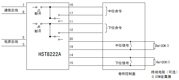 HST8222A雙輸入輸出模塊防火卷簾接線圖