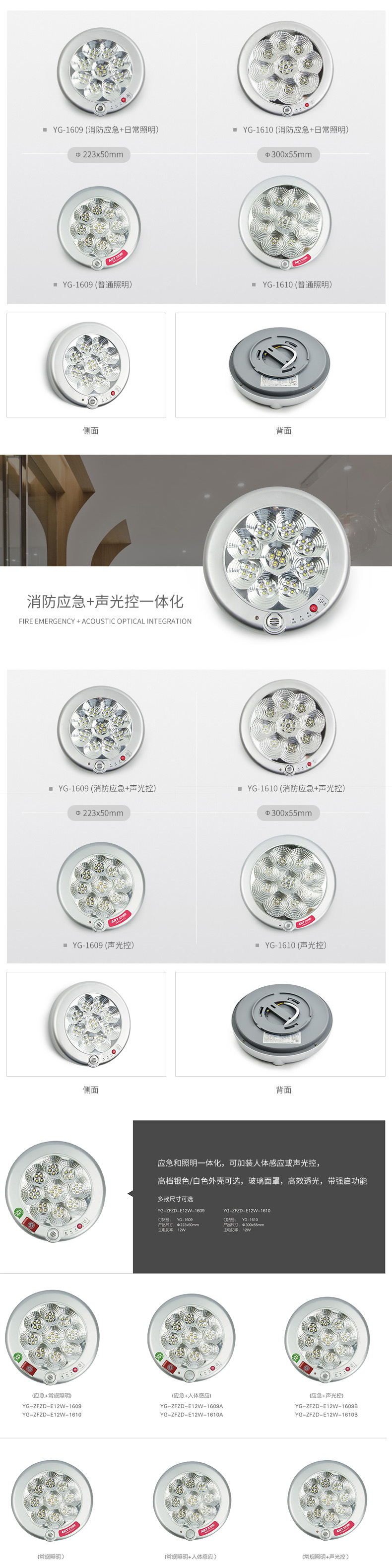 YG-ZFZD-E12W-1610藝光消防梅花應(yīng)急吸頂燈-1610