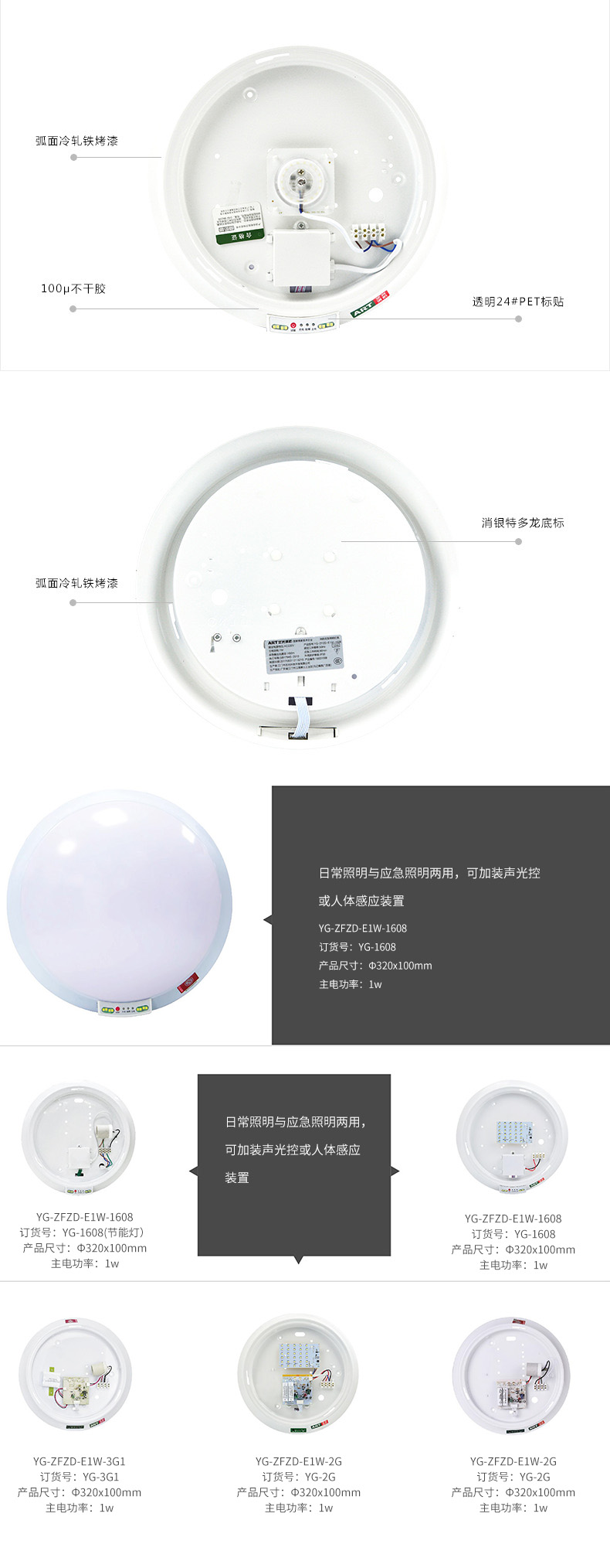 YG-ZFZD-E1W-1608藝光消防應(yīng)急吸頂燈-1608