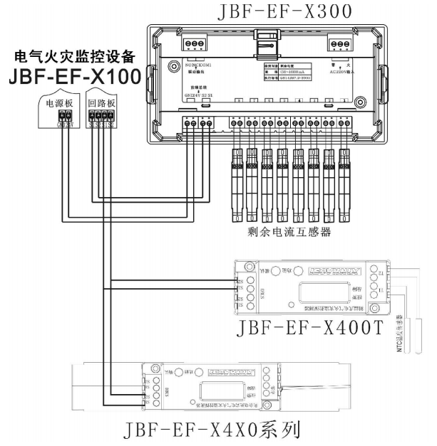 JBF-EF-X100電氣火災監(jiān)控設備系統(tǒng)接線圖
