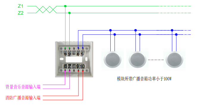 JGM-YKS5240揚(yáng)聲器監(jiān)視模塊接線圖