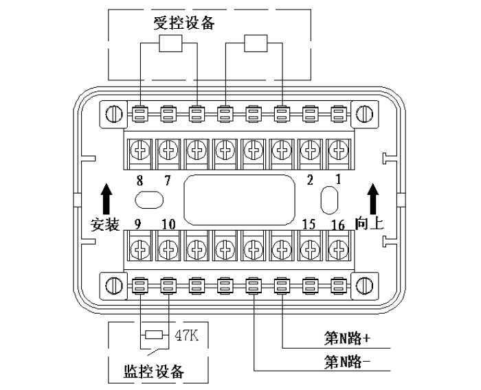 KM8303模塊與多線聯(lián)動(dòng)控制盤配接控制輸出接線示意圖