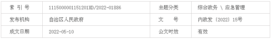 內(nèi)蒙古自治區(qū)火災(zāi)事故責(zé)任調(diào)查規(guī)定（試行）內(nèi)政發(fā)〔2022〕15號(hào)