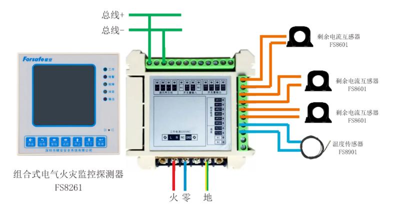 FS8261組合式電氣火災(zāi)監(jiān)控探測器接線圖