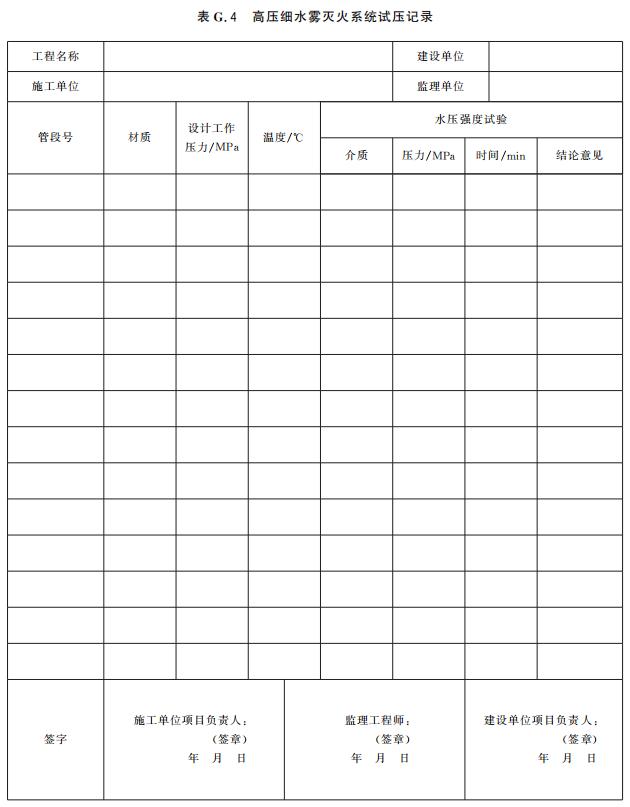 高壓細(xì)水霧滅火系統(tǒng)試壓記錄