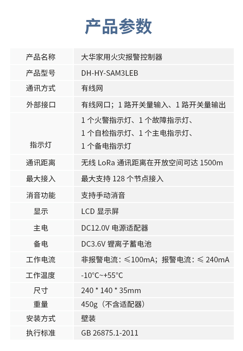 DH-HY-SAM3LEB LoRa火災(zāi)報(bào)警主機(jī)技術(shù)參數(shù)