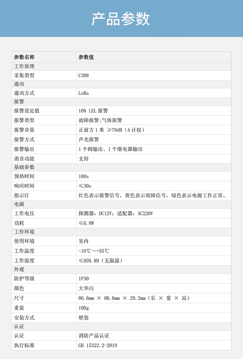 JY-DH-HY-GB4LA家用可燃氣體探測器技術參數
