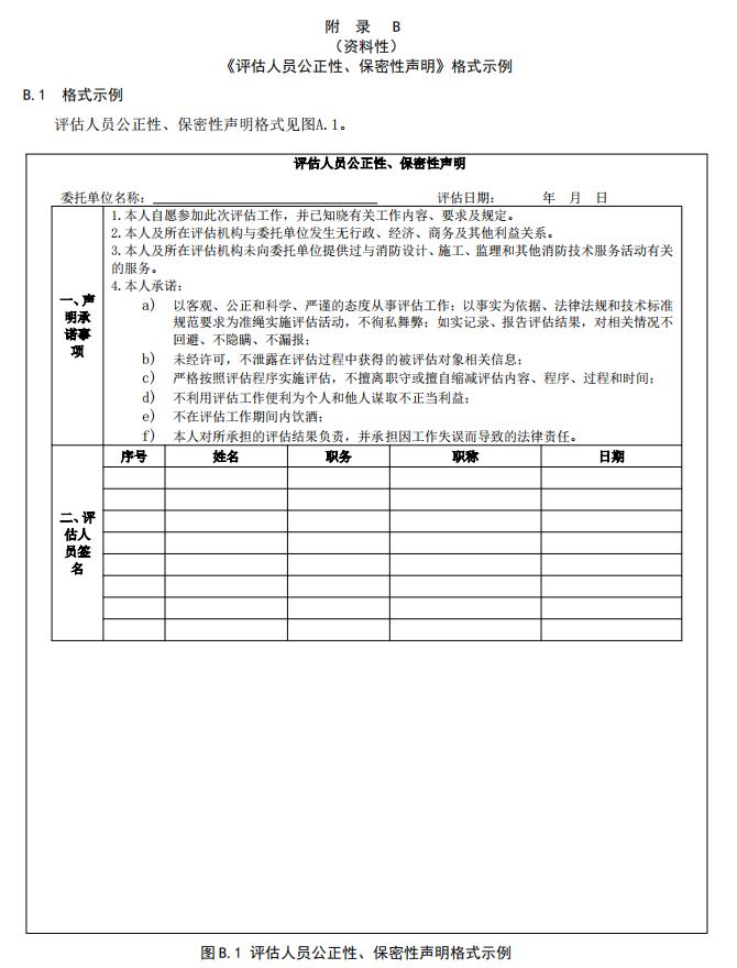 附錄B《評估人員公正性、保密性聲明》格式示例