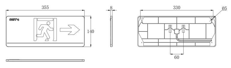 HW-BLJC-1RE II 0.5W-YN452-R集中電源集中控制型消防應急標志燈具外形尺寸