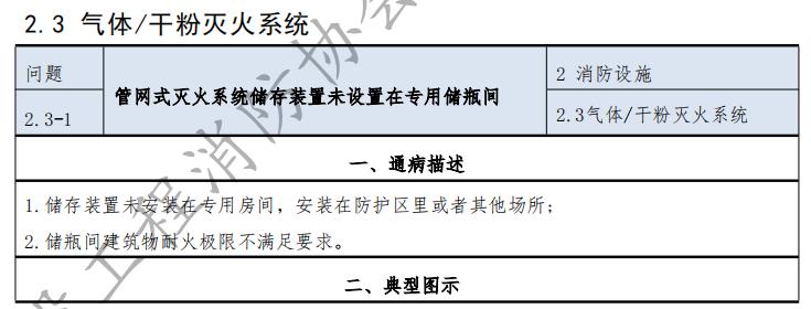 管網(wǎng)式滅火系統(tǒng)儲(chǔ)存裝置未設(shè)置在專用儲(chǔ)瓶間